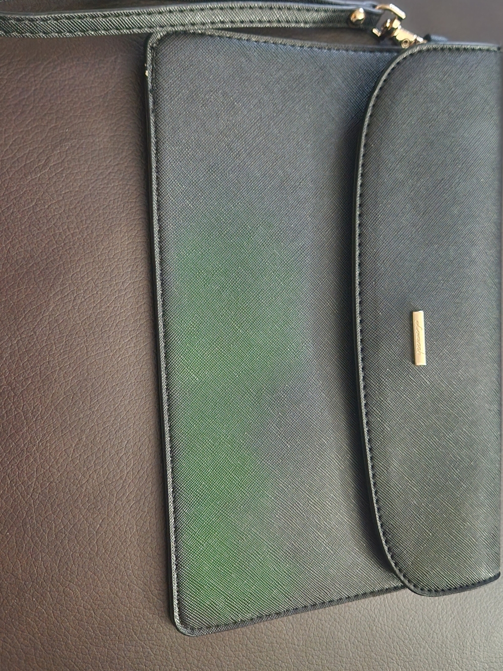 LOVEVOOK Black Saffiano Faux Leather Envelope Clutch Wristlet Purse